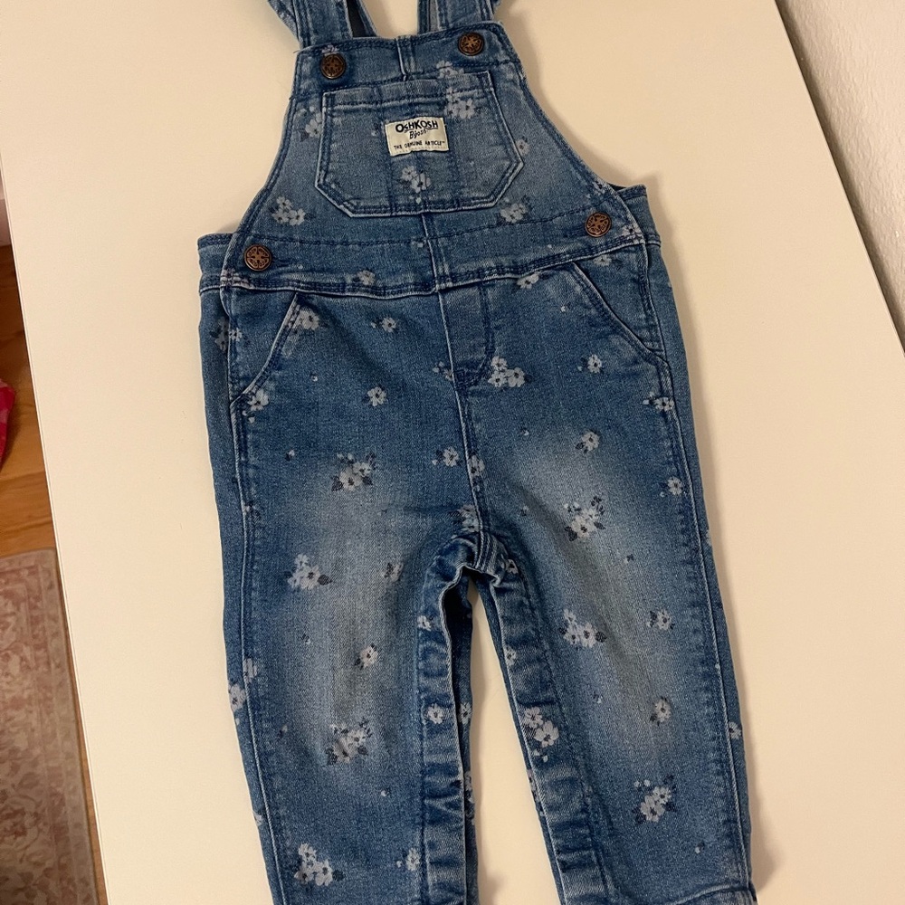 OshKosh Blue Denim Overalls with Floral Design